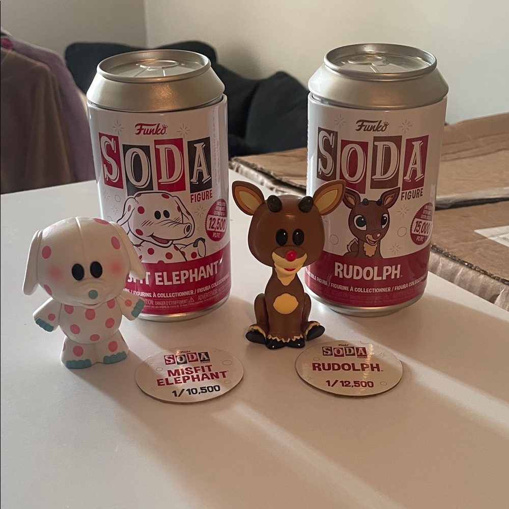 Set of 2 Funko Soda Misfit Elephant and Rudolph Figures